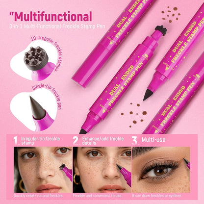 2 in 1 Freckle Stamp Pen Waterproof for Natural Lifelike Faux Freckle Stamp Long Lasting Quick Dry Magic Fake Freckles Stain Marker Pen for Sunkissed Makeup 01#Light Brown